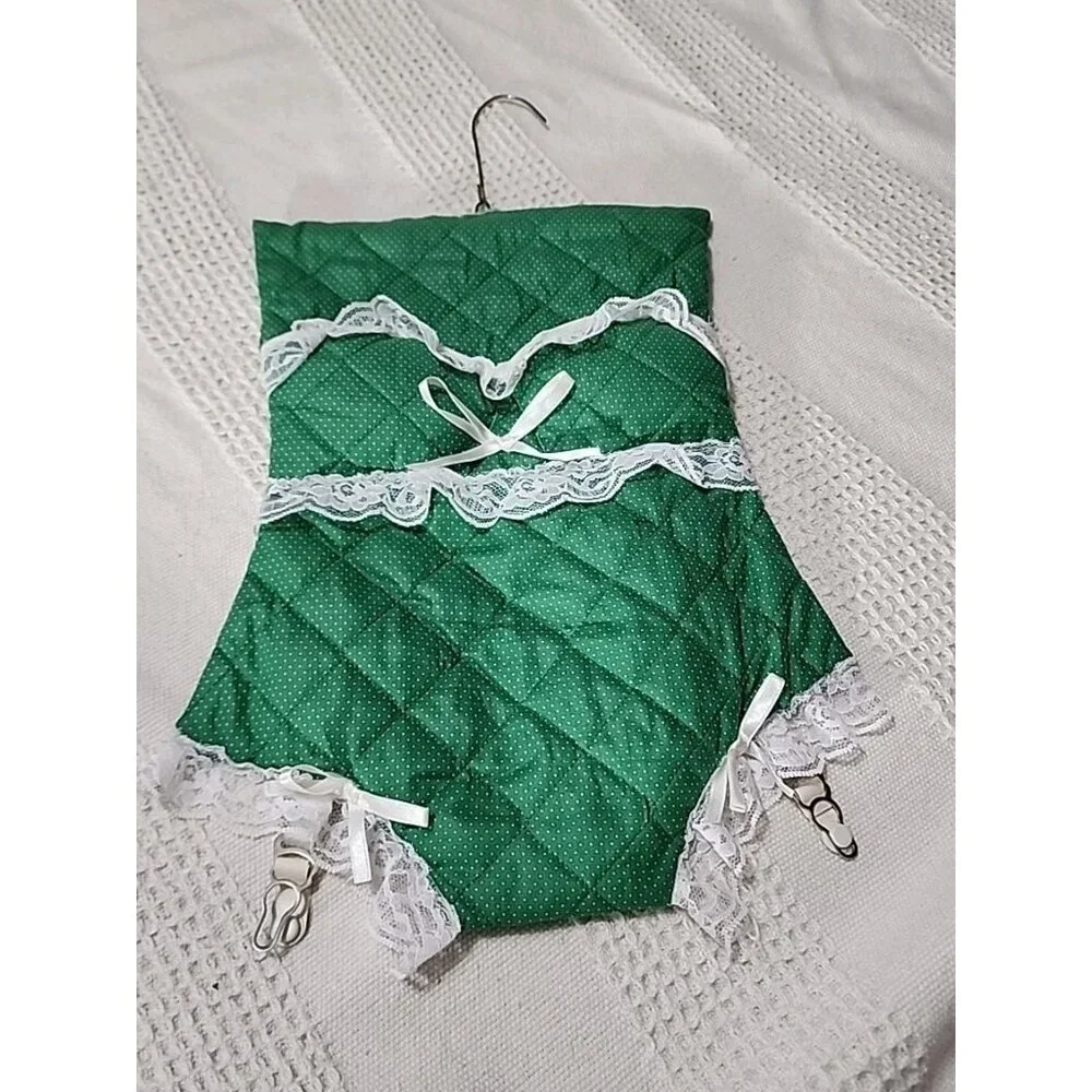 Vintage Handmade Novelty Lingerie Inspired Clothes Pin Bag Hanging with Garters
